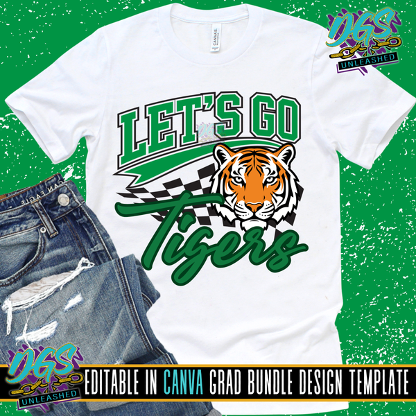 Let's Go Mascot Checkered Editable Canva Template