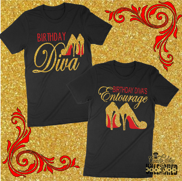 Birthday Diva with Heels and Entourage SVG, DXF, PNG, and EPS Cut and Print File