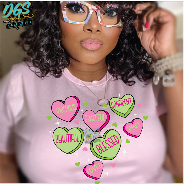 Candy Hearts Pink and Green SVG, DXF, PNG, and EPS Digital Files