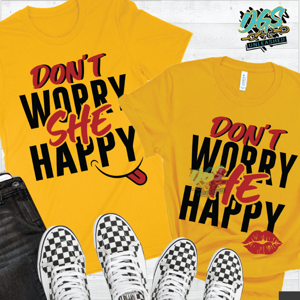 Don't Worry, He-She Happy Couple Emoji Tee Design SVG, DXF, PNG, and EPS Cricut-Silhouette Instant Digital Download