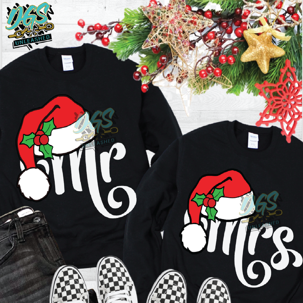 Mr and Mrs Couples Design with Santa hats SVG, DXF, PNG, and EPS Digital Files