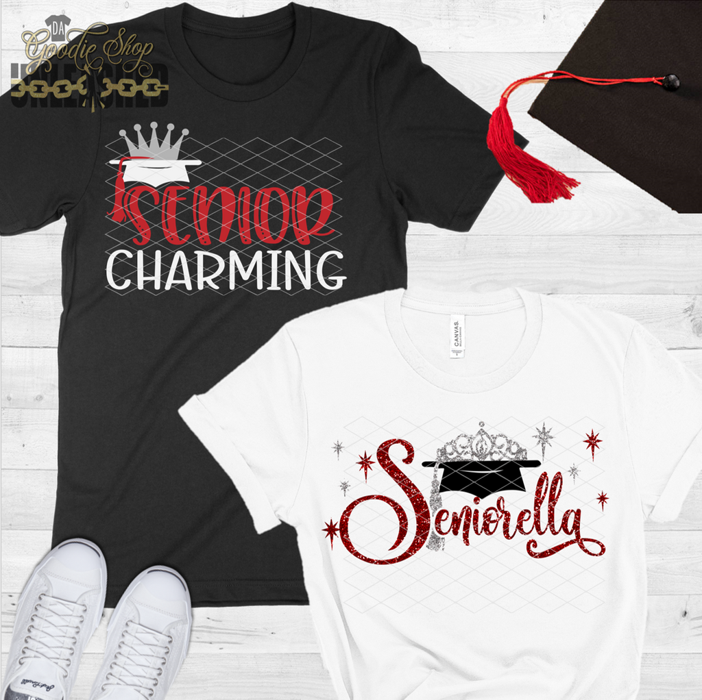 Senior Shirts: Seniorella and Prince Charming SVG, DXF, EPS and PNG Digital Cut File